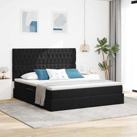 Letto con contenitore e LED Nero 180 x 200 cm Velluto