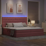 Letto con contenitore e LED Rosa 200 x 200 cm Velluto