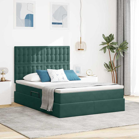 Letto con contenitore e LED Verde Scuro 140 x 190 cm Velluto