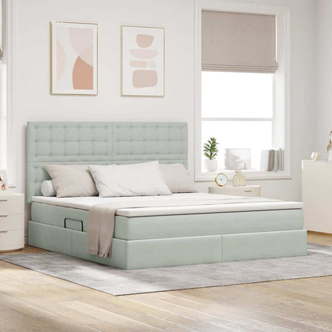 Letto con contenitore e LED Grigio chiaro 160 x 200 cm Velluto