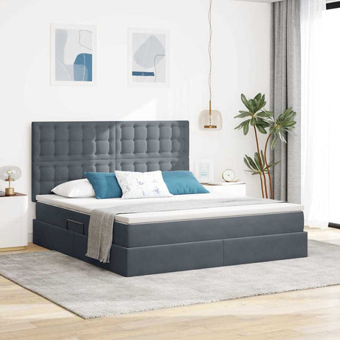Letto con contenitore e LED Grigio scuro 160 x 200 cm Velluto