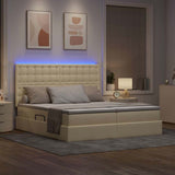 Letto con luci a strisce a LED Crema 200 x 200 cm Tessuto