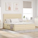 Letto con luci a strisce a LED Crema 200 x 200 cm Tessuto