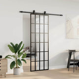 Porta Scorrevole con Ferramenta Nera 76x205 cm in Vetro ESG