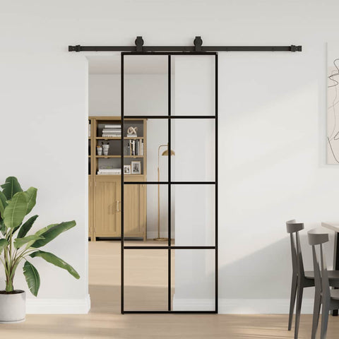 Porta Scorrevole con Ferramenta Nera 76x205 cm in Vetro ESG