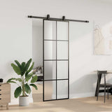 Porta Scorrevole con Ferramenta Nera 76x205 cm in Vetro ESG