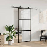 Porta Scorrevole Set Ferramenta Nera 90x205 cm Vetro Temperato