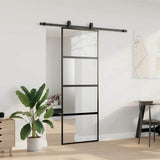 Porta Scorrevole Set Ferramenta Nera 76x205 cm Vetro Temperato