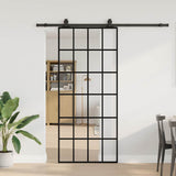 Porta Scorrevole con Ferramenta Nera 90x205 cm in Vetro ESG