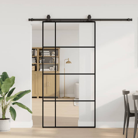 Porta Scorrevole con Ferramenta Nera 102,5x205 cm in Vetro ESG