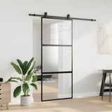 Porta Scorrevole Set Ferramenta Nera 90x205 cm Vetro Temperato
