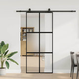 Porta Scorrevole Set Ferramenta Nera 90x205 cm Vetro Temperato