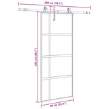 Porta Scorrevole Set Ferramenta Nera 90x205 cm Vetro Temperato