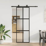 Porta Scorrevole Set Ferramenta Nera 76x205 cm Vetro Temperato