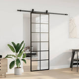 Porta Scorrevole con Ferramenta Nera 76x205 cm in Vetro ESG