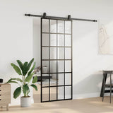 Porta Scorrevole con Ferramenta Nera 90x205 cm in Vetro ESG