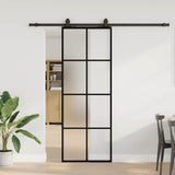 Porta Scorrevole con Ferramenta Nera 76x205 cm in Vetro ESG