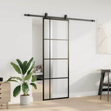 Porta Scorrevole con Ferramenta Nera 76x205 cm in Vetro ESG