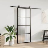 Porta Scorrevole con Ferramenta Nera 90x205 cm in Vetro ESG