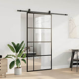Porta Scorrevole con Ferramenta Nera 102,5x205 cm in Vetro ESG