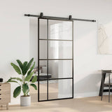 Porta Scorrevole con Ferramenta Nera 102,5x205 cm in Vetro ESG