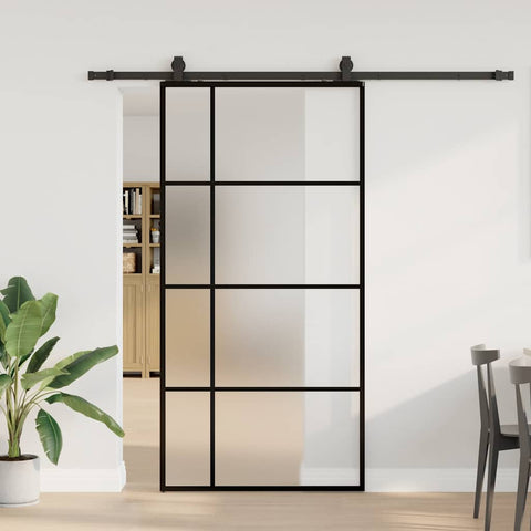 Porta Scorrevole con Ferramenta Nera 102,5x205 cm in Vetro ESG