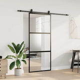 Porta Scorrevole Set Ferramenta Nera 90x205 cm Vetro Temperato