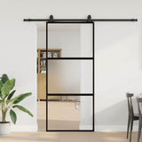Porta Scorrevole Set Ferramenta Nera 90x205 cm Vetro Temperato