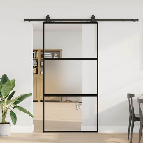 Porta Scorrevole Ferramenta Nera 102,5x205 cm Vetro Temperato