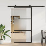 Porta Scorrevole Ferramenta Nera 102,5x205 cm Vetro Temperato