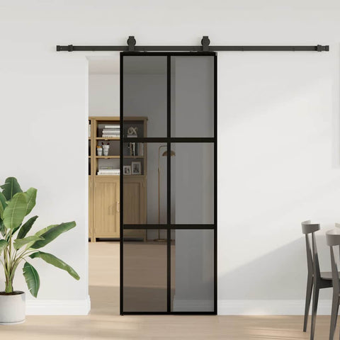 Porta Scorrevole Set Ferramenta Nera 76x205 cm Vetro Temperato