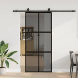 Porta Scorrevole Set Ferramenta Nera 90x205 cm Vetro Temperato