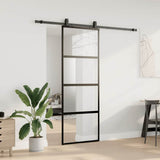 Porta Scorrevole Set Ferramenta Nera 76x205 cm Vetro Temperato