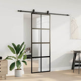 Porta Scorrevole Set Ferramenta Nera 76x205 cm Vetro Temperato
