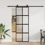 Porta Scorrevole Set Ferramenta Nera 76x205 cm Vetro Temperato