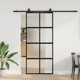 Porta Scorrevole Set Ferramenta Nera 90x205 cm Vetro Temperato