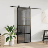 Porta Scorrevole Set Ferramenta Nera 90x205 cm Vetro Temperato