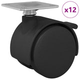 Ruota 12 pcs Nero 39,5 x 39,5 x 37,8 mm Acciaio e polipropilene