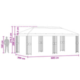 Gazebo con pareti laterali 6 x 3 m Marrone Poliestere e Acciaio