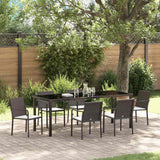 Set da Pranzo per Giardino 7 pcs Marrone e Nero Rattan in PE