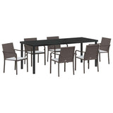Set da Pranzo per Giardino 7 pcs Marrone e Nero Rattan in PE