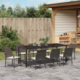 Set da Pranzo per Giardino 9 pcs Marrone e Nero Rattan in PE