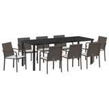 Set da Pranzo per Giardino 9 pcs Marrone e Nero Rattan in PE