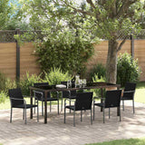 Set da Pranzo per Giardino 7 pcs Nero e Grigio Rattan in PE