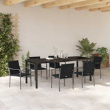 Set da Pranzo per Giardino 7 pcs Nero e Grigio Rattan in PE