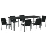 Set da Pranzo per Giardino 7 pcs Nero e Grigio Rattan in PE