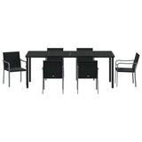 Set da Pranzo per Giardino 7 pcs Nero e Grigio Rattan in PE