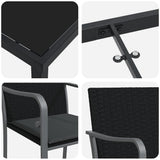 Set da Pranzo per Giardino 9 pcs Nero e Grigio Rattan in PE