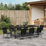Set da Pranzo per Giardino 9 pcs Nero e Grigio Rattan in PE