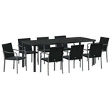 Set da Pranzo per Giardino 9 pcs Nero e Grigio Rattan in PE